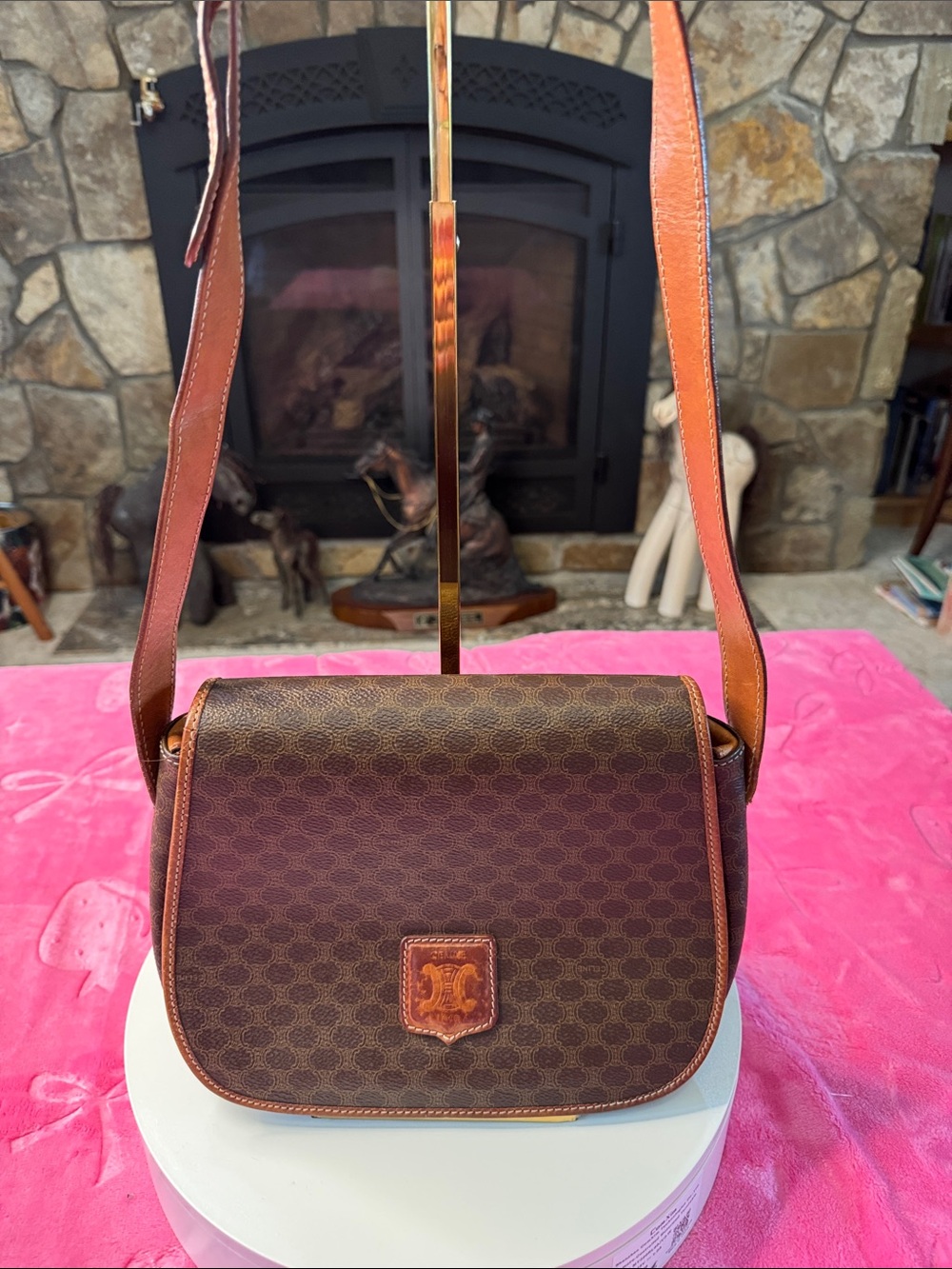 CELINE Vintage Macadam Triomphe Structured Crossbody Bag M14 Made In Italy